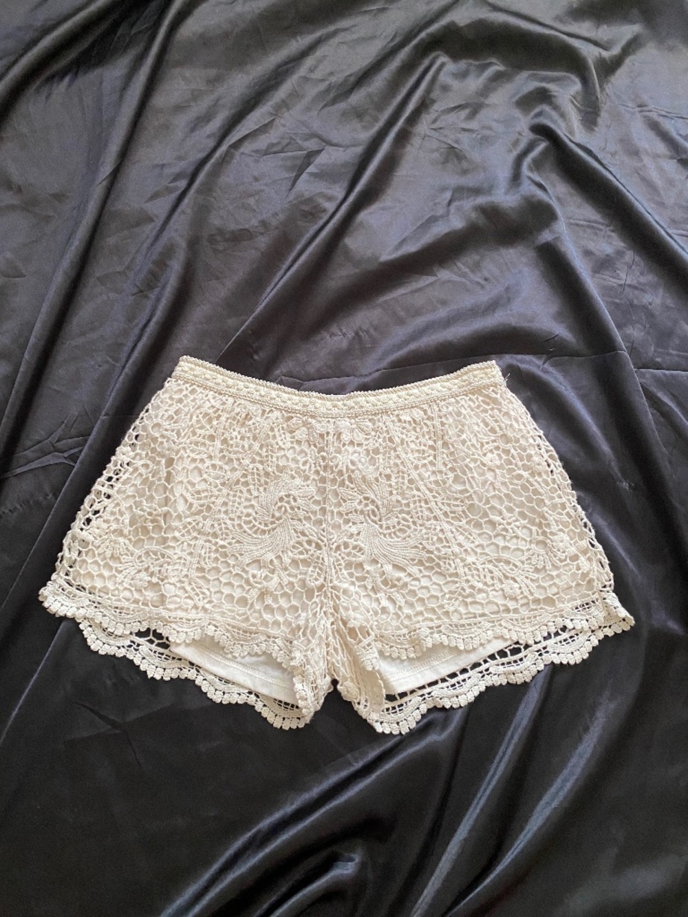 Cream Crochet Micro Mini Shorts Cotton Boho Festival Size Small
